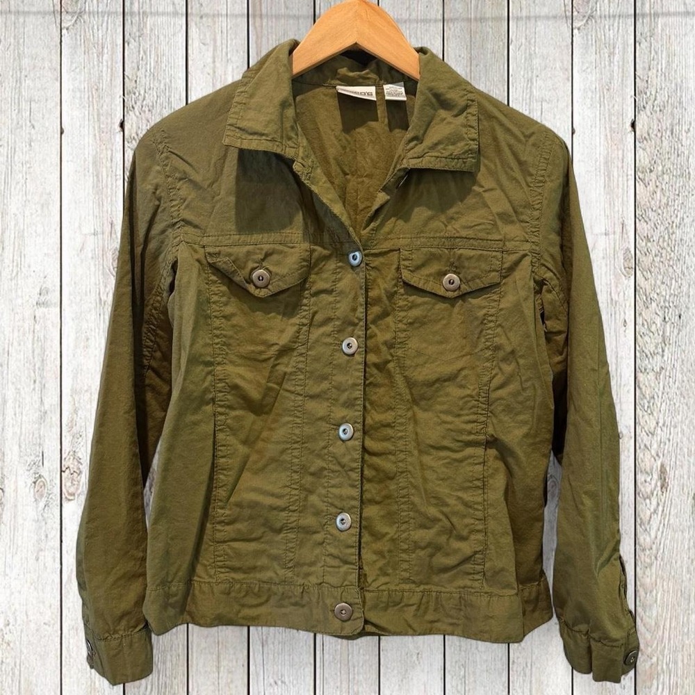 Chico's Womens Size 0 Olive Green Cotton Utility Jacket Button Front